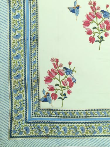 Image of Bougainvillea Premium Hand Block Printed Bedsheet | Bed Spread Flatsheet Bed Sheet | Pure Cotton | Double Bed Queen Size 90 inchx108 inch | 300 TC Long Staple Cotton | 2 Pillow Covers | Floral Print