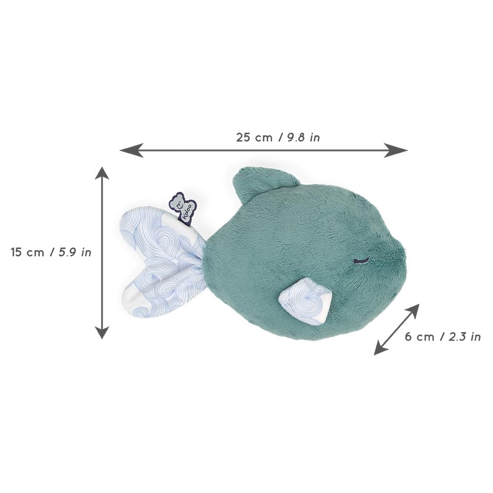Kaloo - Petit Calme - Kojący pluszak dla niemowląt - Zielona ryba 25 cm - Efekt wrzącej na ciepło lub zimno - Bardzo miękki materiał - Zdejmowany - Od urodzenia, K970703