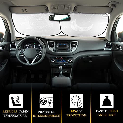 Image of 2PCS Star Moon Print Car Windshield Sun Shade Front Foldable Car Sunshades Reflect UV Reflect Sun and Heat Protect Keep Your Vehicle Cool for Most Sedans SUV Truck, 31.75 inch x 28.75 inch (Classic Style)