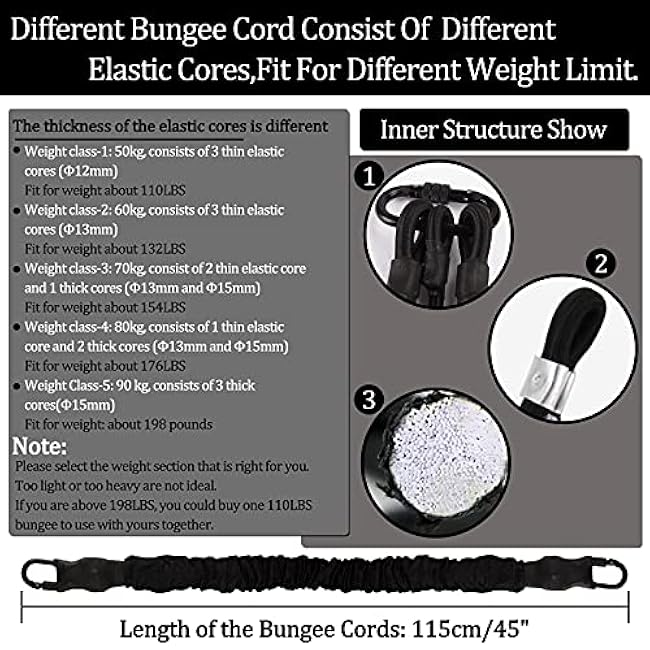 Dasking Heavy Bungee Resistance Band Set Gravity Yoga Bungee Cord Resistance Belt Set 4D Bungee Dance Rope Workout Fitness Home Gym Professional Training Equipment