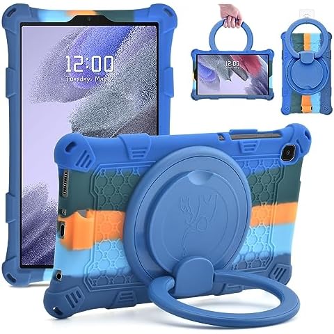 DETUOSI Silicone Case for Samsung Galaxy Tab A7 Lite 8.7" 2021 Model (SM-T220/T225/T227u) with Rotating Stand, Soft Lightweight Multi Angle Protective Case for Galaxy Tab A7 Lite, Dazzling Dark Blue Cover