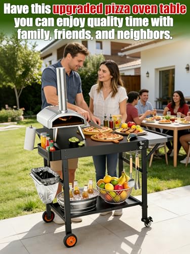 Image of Outdoor Pizza Oven Table, Movable Grill Side Table, Expansive Countertop Pizzas Oven Accessories, Pizzas Stands for Party with Wheels, Fits Ooni Blackstone Ninja Cuisinart Gozney