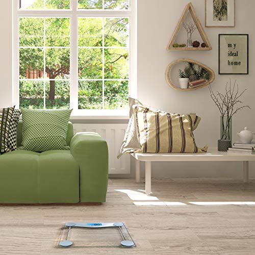 Etekcity Digital Body Weight Bathroom Scale with Body Tape Measure, Large Blue LCD Backlight Display, High Precision Measurements,6mm Tempered Glass, 400 Pounds