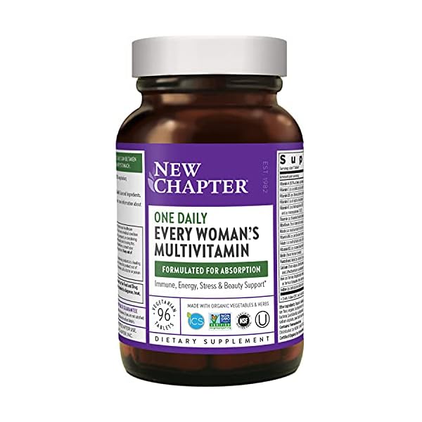 New-Chapter-Womens-Multivitamin-Immune-Energy-Stress-Support--Every-Womans-One-Daily-with-Fermented-Probiotics-Whole-Foods-Vitamin-D3-Biotin-Organic-Non-GMO-ingredients-96-ct New Chapter Women's Multivitamin for Immune, Beauty + Energy Support with 20+ Nutrients -- Every Woman's One Daily, Gentle on the Stomach, 96 Count