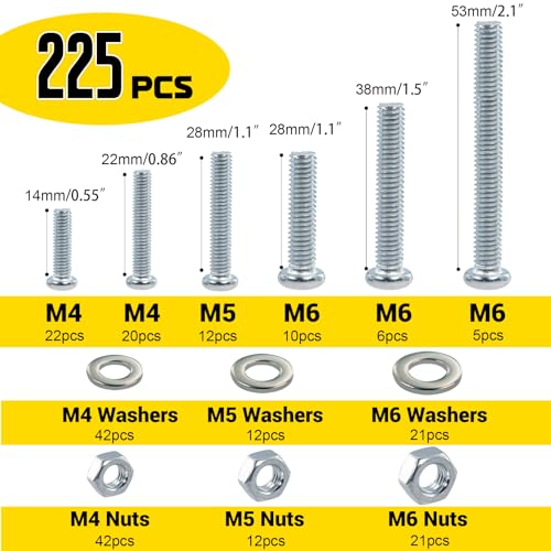 image for Fgruh 225pcs Screws and Nuts Assortment Kit,M4 M5 M6 Phillips Pan Head