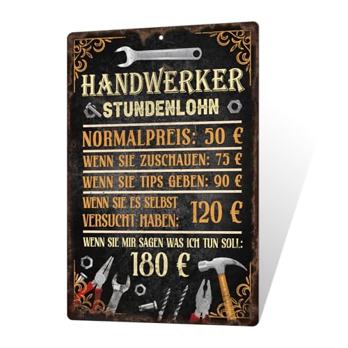 Putuo Decor Metallschild Handwerker Stundenlohn – Lustiges Blechschild für Werkstatt, Garage oder Hobbyraum