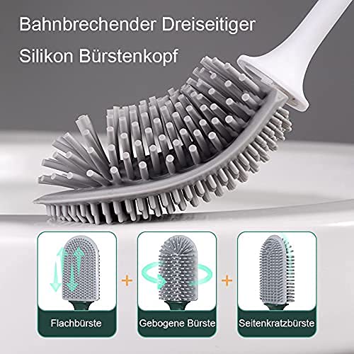 MoreCro® Toiletborstel met houder, Baanbrekende Driezijdige Borstelkop, Siliconen WC-Borstel en Houder, Toiletborstel en… - Image 4