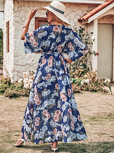 Image of ANRABESS Womens 1 /2 Sleeve Beach Wedding Guest Maxi Dresses 2026 Summer Wrap V Neck Boho Floral Flowy Slit Long Dresses