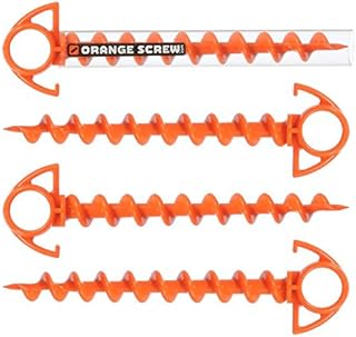 Orange Screw: The Ultimate Ground Anchor | Small 4 Pack Tent Stakes | Made in USA (Orange)