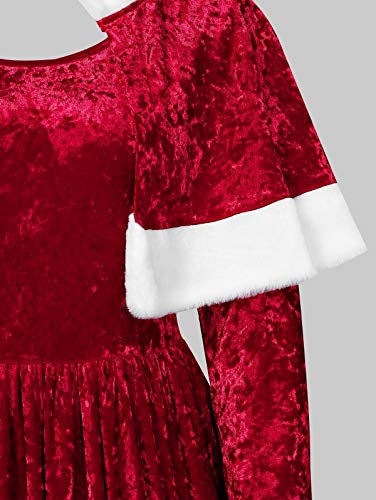 TOPUNDER Womens Merry Christmas Velvet Long Sleeve O-Neck Festival Dress Red