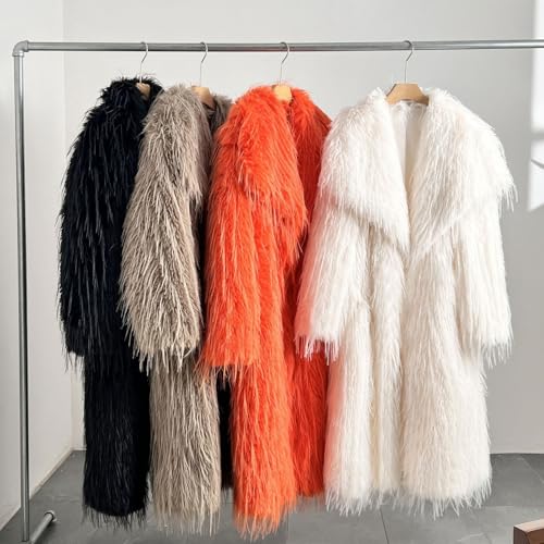 Women's Fluffy Faux Fur Maxi Overcoat Outwear Cardigan,Shaggy Mid Jackets Lapel Collar Coats Parka3