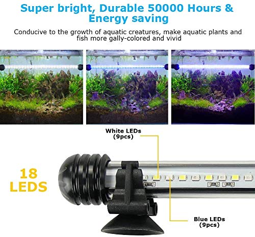 Image of Aquarium Light for Fish Tank,Auto on /Off Submersible White and Blue Aquarium Plant Light with Timer and dimming Function (11 inch (Timer & Dimming Function)