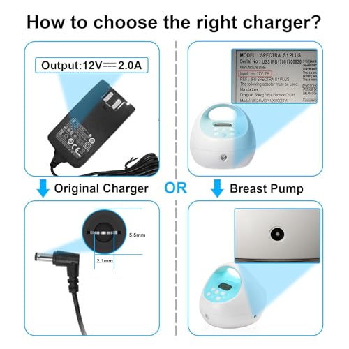 Image of 12V AC Adapter Power Cord Charger for Spectra Electric Breast Pump S1 / S2 / SPS100 / SPS200 / 9 Plus Charging Cord Power Chord