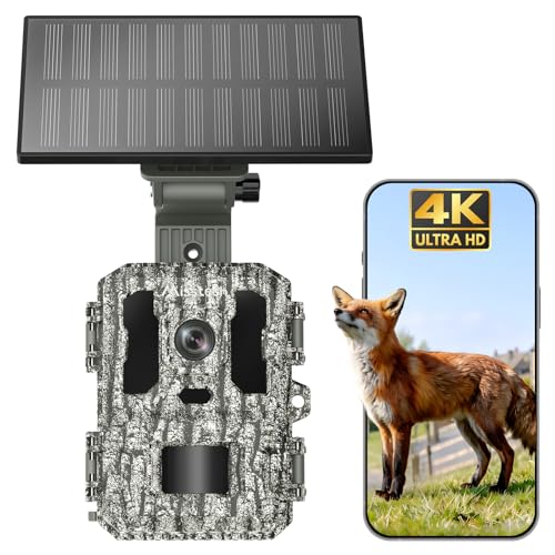 Misstech 4K 64MP UHD Solar Wildkamera mit Handyübertragung App, Klare Nachtsicht, Solar-autark, 0,1s Bewegungsmelder, Ohne ABO, Lokal Gespeichert, Datensicher, IP66 für Garten & Naturschutz
