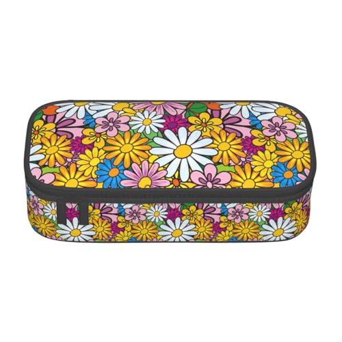 Image of Bright Colorful Hippie Floral Pencil Case Big Capacity Storage Pencil Pouch Stationery Bags With Zipper Portable Pen Holder Box Organizer For Boys Student College School Office Supplies
