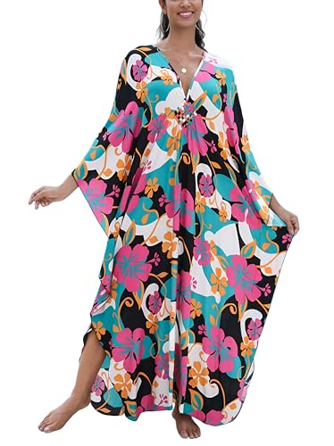 Image of KEYLORTING Plus Size Kaftan Dress Women, African Moo Moo Print Caftan, Batwing Dress, Beach Cover Up for Party and Loungewear