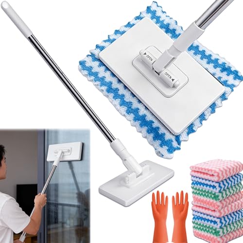 Quick Grip Mini Mop Zero Touch MiniMop Disposable Clip Mopstick Reusable Cloths Retractable Gap Dust Cleaner Flat Mops with Locking Head & Sweeping Cloths (1*mop+10*Cloth)