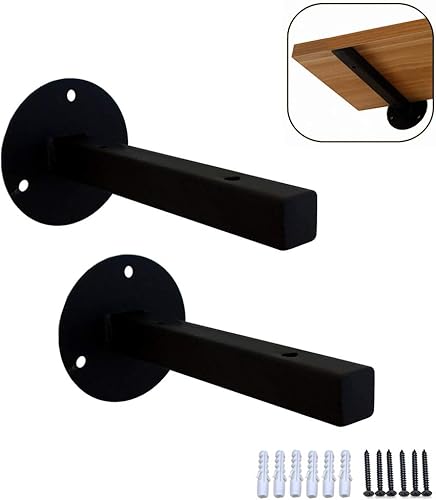 Soporte para estante de tubo cuadrado flotante montado en la pared, soportes de soporte de metal oculto, soporte de estante de madera, soportes de