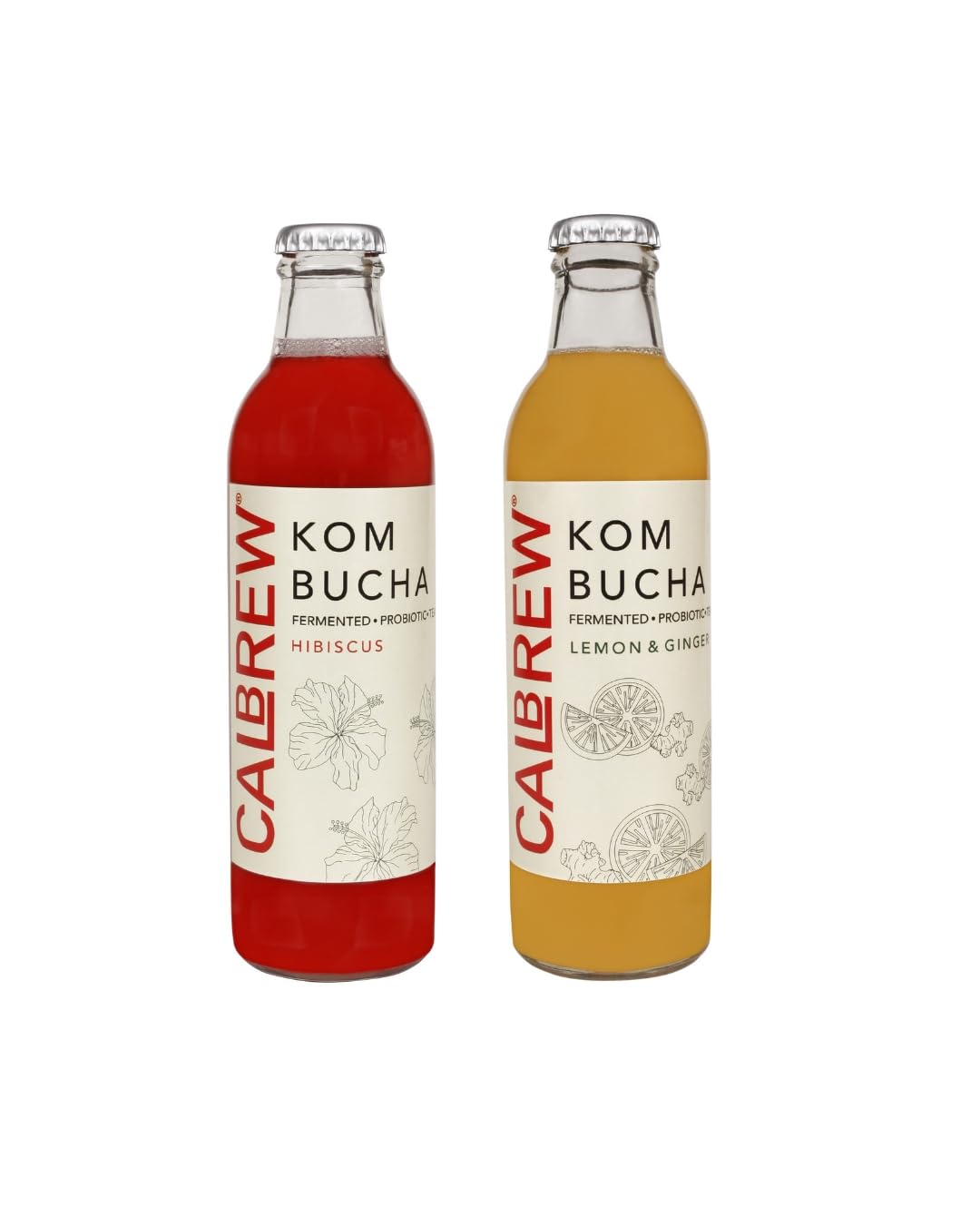 CALBREW KOMBUCHA -Organic Lemon Ginger, Hibiscus - Probiotic Kombucha|Soothing and Immune-Boosting||250ml|(Pack of 2)