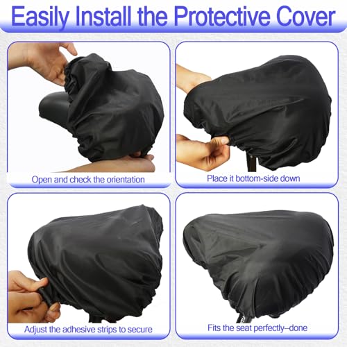 Image of Waterproof Bicycle Seat Covers Dustproof Rainproof UV-Resistant and Windproof Easy to Install and Clean Reusable Suitable for Men's and Women's City Bike and Wide Seats(2pcs Black)