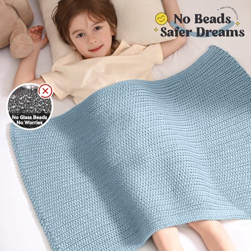 Guohaoi Knitted Weighted Lap Pad (Haze Blue 20"x30" 2lbs) No Beads Cooling Weighted Blanket Kids for Nap, Breathable Chunky Knit Blanket, Small Throw Blanket for Travel Indoor Outdoor