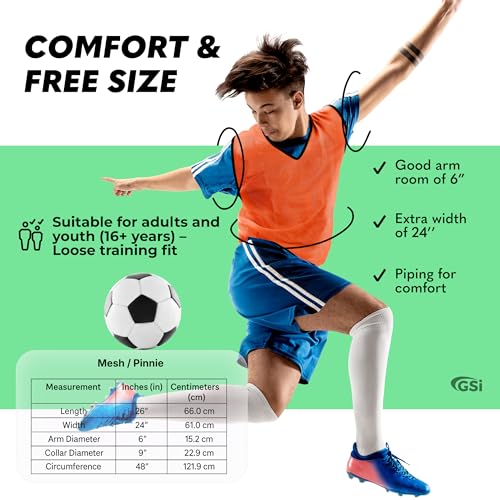 Image of GSi Sports Pinnies - Packs of 6 or 12 - Free Size - Mesh Training Vests for Soccer, Basketball - 6 Color Options