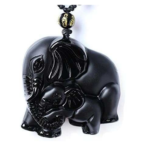 yigedan Natural Obsidian Auspicious Wealthy Mother Elephant Jade Pendant Necklace Cover