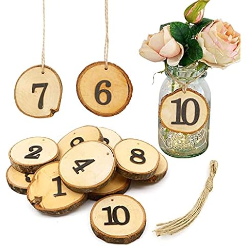 ToPicks Wedding Digital Table Numbers Hanging Wood Slice for Arts Crafts DIY Wedding Decorations(10pcs, 1-10) Cover