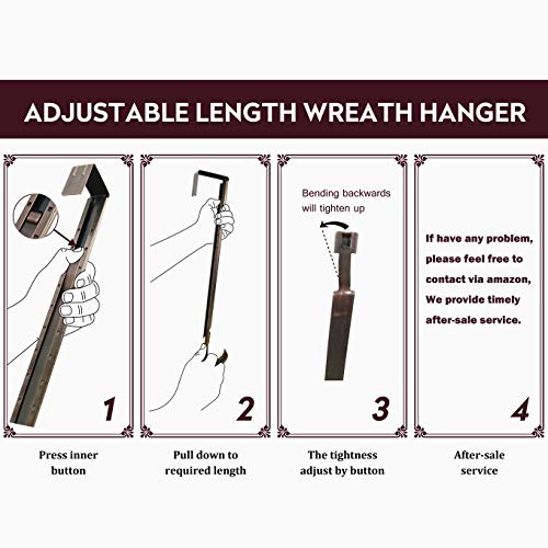 Wreath Hanger,Adjustable Length 14.9-25 Inch Metal Door Hanger,Wreath Hanger for Front Door 20 lbs Larger Christmas Wreaths Decorations Hook, Bronze