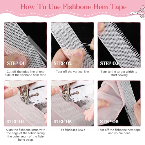 Image of 50 Yards Fishbone Rolled Hem Tape Ban Roll Tape for Sewing Narrow Hem Chiffon Fabric Rolled Hem Guide Edge Sewing Tool Fishbone Boning Lining Hemming Tape Sewing Accessories and Supplies
