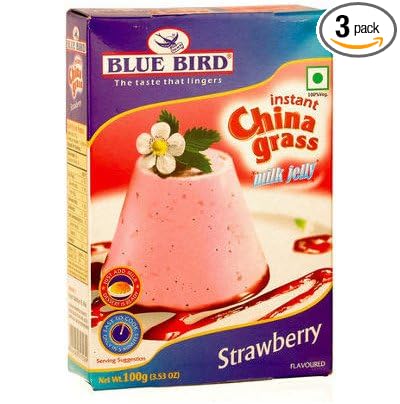 Bird In Blue Instant China Grass Milk Jelly Strawberry, 100 g (Pack of 3)