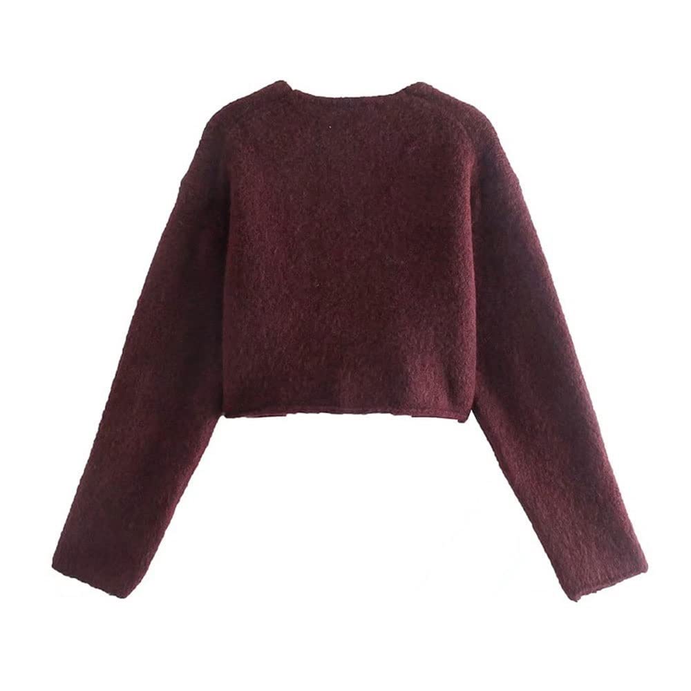Vintage zimowe przycięte dzianinowe miękkie swetry z długim rękawem dekolt w serek elegancki sweter kobiecy moda dopasowany dzianinowy sweter (kolor: A, rozmiar: L)