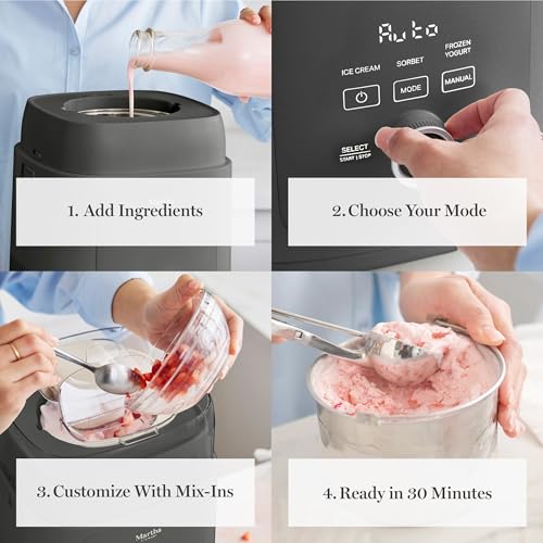 Image of Martha Stewart 1 Quart Ice Cream Maker, Built-In Compressor, No Pre-Freezing Required, 3 Modes (Ice Cream, Sorbet, Frozen Yogurt), Automatic Mix-In Alert, Dishwasher-Safe Parts, Caviar Gray