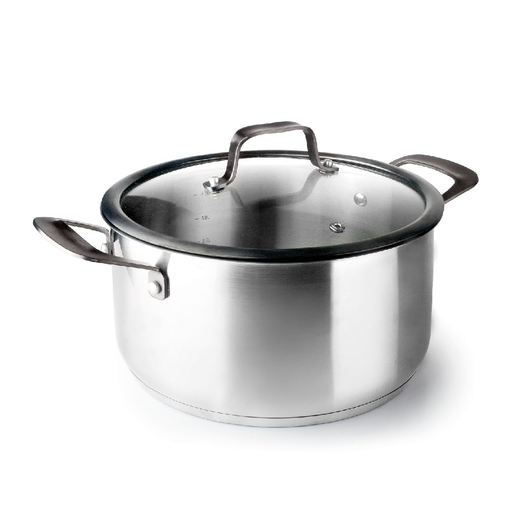 Lacor 47024 - Cacerola con Tapa Origin, Acero inoxidable 18/10, Tapa Vidrio | En acero inox 18/10, para guisos y cocciones uniformes; apto para inducción y horno, apto para lavavajillas, de gran utilidad