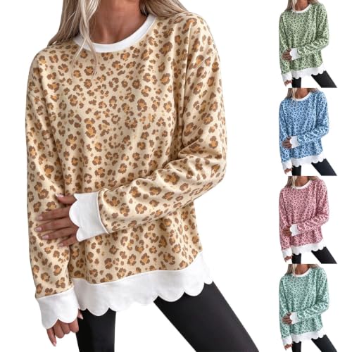 ENCURKUS Women's Leopard Print Ruffled Edge Sweatshirts Pullover Fall 2026 - image 1