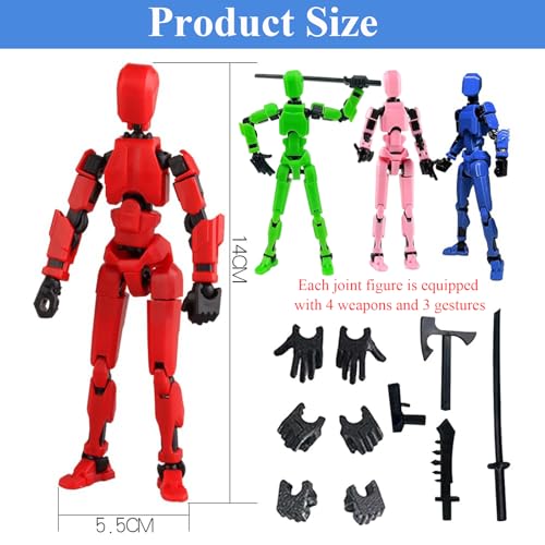 Image of Ramoni 4 Pcs T13 Action Figure, 1 /14 Scale, 3D Printed, Multi Articular, 30+ Joints, Red, Blue, Pink, Green