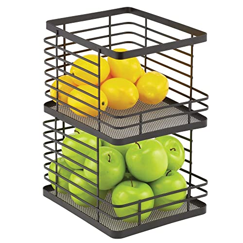 mDesign Obstkorb für die Küche – stapelbarer Korb aus Metall mit offener Front – ideal als Brotkorb, für Obst, Snacks und vieles mehr nutzbar – 2er-Set – mattschwarz