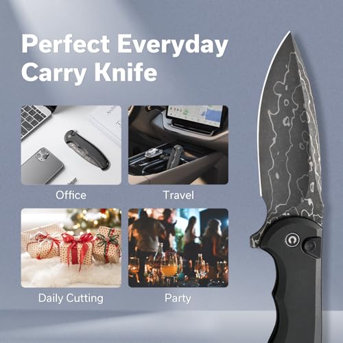 Image of CIVIVI Button Lock Praxis Pocket Knife for EDC, Upgrade Folding Knife with Flipper 3.75 inch Damascus Blade plus Aluminum Handle, Cool Precious Gift for Men Women C18026E-DS1