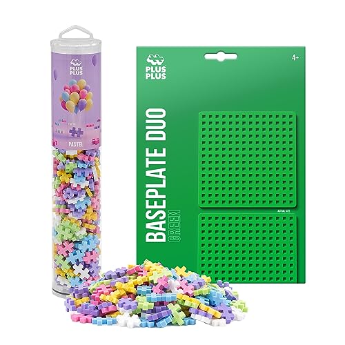 PLUS PLUS 240 Piece Interlocking Building Blocks for Kids, Open Ended Connecting Toys, STEM Bin Mini Manipulatives - Pastel Mix Play Tube & Baseplate