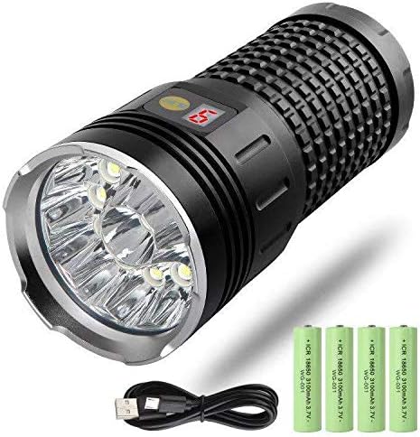 FiveFire LED Torch 12000 Lumen, 12x LEDs Torch Extremely Bright, Type-C USB Fast Rechargeable, 4 Modes, with Power Indicator, Insulating Protection Function, Built-in Battery.