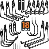HUPBIPY 18 Pack Garage Hooks Heavy Duty Utility Steel with Anti-Slip Coating Wall Mount Storage Organizer for Hanging Power and Garden Tools, Ladders, Hose, Bikes, Ropes, Bulk Items, and More