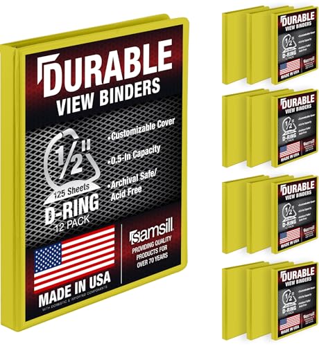 Image of Samsill Durable 0.5 inch 3 Ring Binder, D Ring Binder, 100% Recycled Chipboard, Yellow, 12 Pack