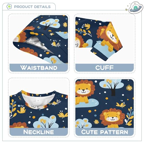 JUNZAN Handdrawing Cartoon Tigers Flowers Blue Little Kids Hooded Sweatshirt Fleece Sweatshirt With Hoodie Sports 4T3