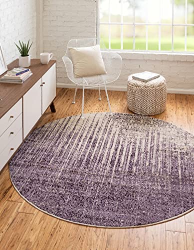 Image of Unique Loom Del Mar Collection Area Rug - Jennifer (4' 1 inch Round, Purple / Ivory)