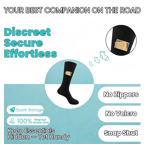 Handmade Hidden Pocket Ankle Socks with Magnetic Closure, Anti-Theft Travel Socks for Men & Women, Secure Storage for Cash, Cards, Keys | Moisture-Wicking Hiking, Running, Athletic Socks (Size US9-12)2