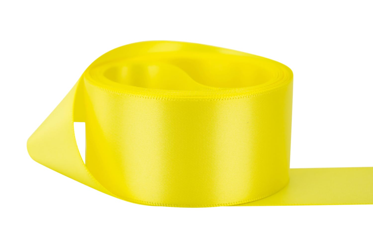 Ribbon Bazaar Double Faced Satin - Premium Gloss Finish - 100% Polyester Ribbon for Gift Wrapping, Crafts, Scrapbooking, Hair Bow, Decorating &amp; More - 3/8" Lemon Yellow 50yd Spool