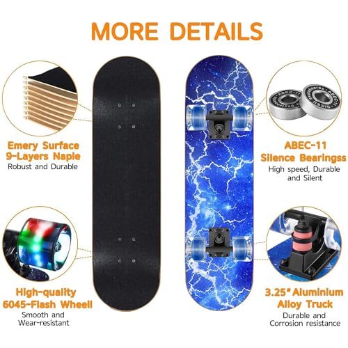 Gieeu Skateboards With Colorful Flashing Wheels For Beginners,Kids,Teens,Adults,31 X 8 Inch Complete Standard Skate Boards 9 Layer Canadian Maple Deck Concave Skateboard thumb #2
