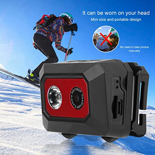 Super HD 1080P DV-Sportkamera, Am Kopf Montierter Action-Video-Camcorder mit DVR-Recorder-Kopfkamera für Fotografische Outdoor-Aufnahmen zu Hause und auf Reisen (Schwarz Rot)
