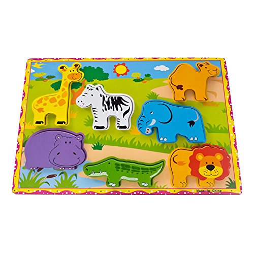 Lewo Wooden Wild Animals Chunky Puzzle For Toddlers Preschool Learning Educational Toys 7 Pcs (Wild Animal) #TOP4