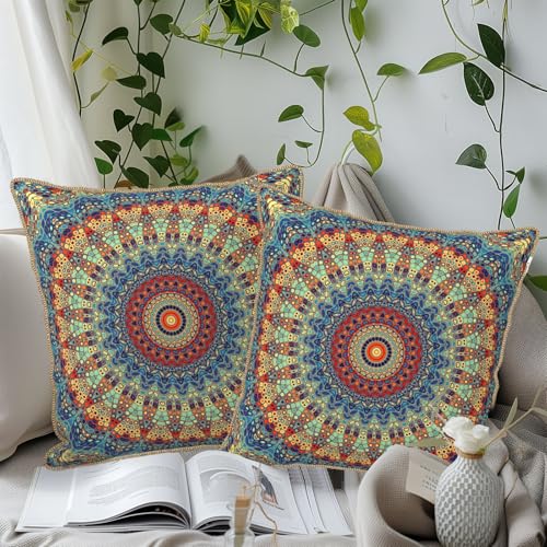 KSLIDS Boho Mandala Floral Soft Velvet Throw Pillow Covers Set of 2 Navy Blue Orange Flower Decorative Pillow Covers 18x18 Inch Abstract Retro Pillow Case for Sofa Couch Outdoor Modern Home Decor KSLIDS Boho Mandala Floral Soft Velvet Throw Pillow Covers Set of 2 Navy Blue Orange Flower Decorative Pillow Covers 18x18 Inch Abstract Retro Pillow Case for Sofa Couch Outdoor Modern Home Decor